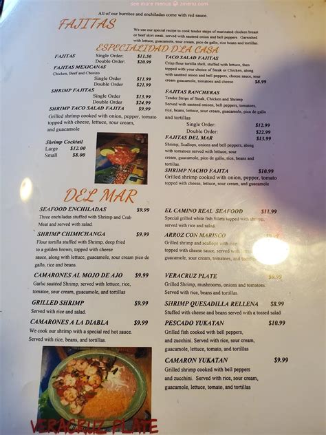 Menu at El Camino Real restaurant, Hamilton