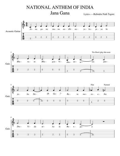 NATIONAL ANTHEM OF INDIA - JANA GANA MANA sheet music for Piano, Guitar download free in PDF or MIDI