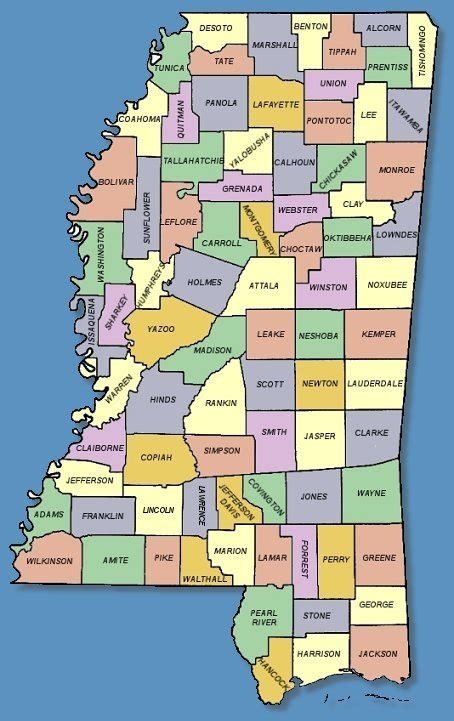 Printable Map Of Mississippi Counties