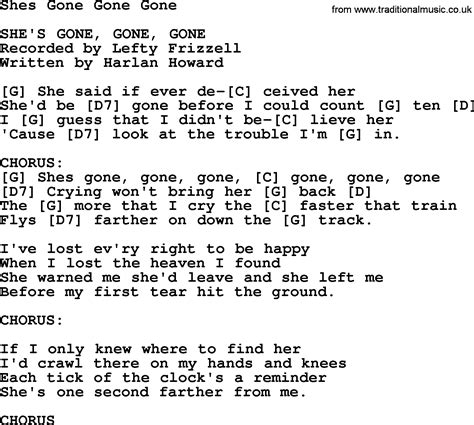 Shes Gone Gone Gone - Bluegrass lyrics with chords