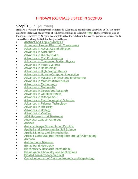 (PDF) HINDAWI JOURNALS LISTED IN SCOPUS Scopus [171 journals]