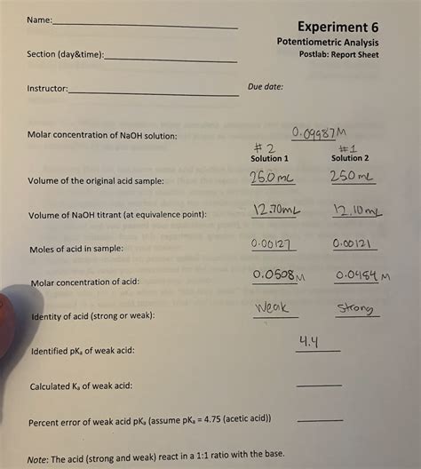 Solved Can I get help with the calculated Ka of weak acid | Chegg.com