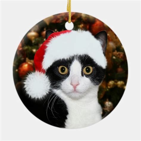 Tuxedo cat Christmas Ceramic Ornament | Zazzle.com