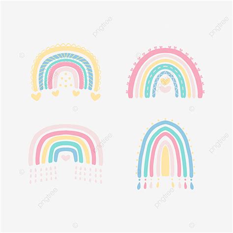 Pastel Rainbow Clipart Transparent PNG Hd, Hand Drawn Cute Rainbow Collection Clipart Pastel ...