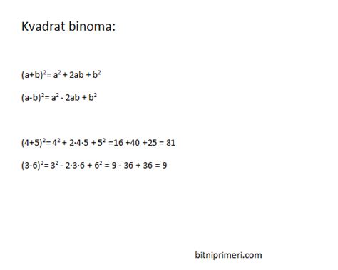 Primer 9. Kvadrat binoma – Bitni primeri