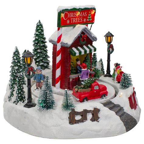 9" Lighted & Animated Christmas Tree Farm Winter Scene with Moving Cars ...