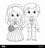 Wedding Couple Coloring Page Bride And Groom Cartoon Illustration  sketch template