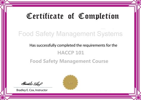 HACCP Certificate B - Texas Best Food Services Training LLC