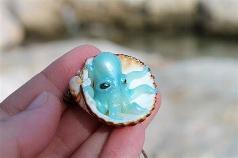 Blue octopus necklace,Cute octopus necklace,Blue shell necklace,ocean animals,octopus jewelry ...