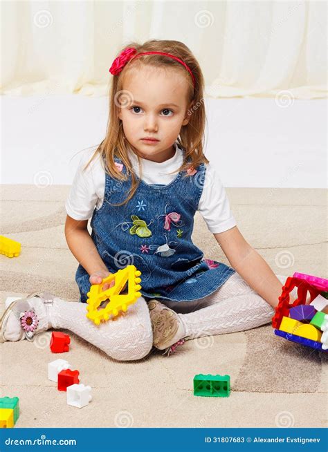 Happy Little Girl Playing with Toys Stock Image - Image of book ...