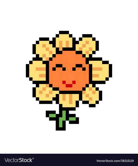 Pixel sunflower image for 8 bit game assets Vector Image