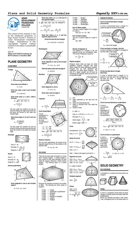 Solid geometry formulas - Romel Tarcelo F. Verterra of Asian Development Foundation College ...