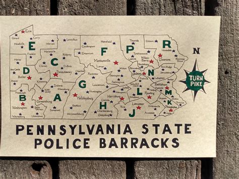 Pennsylvania State Police Barracks Map - Etsy | State police, Hand drawn map, Drawn map