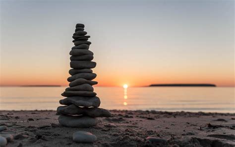 Rocks Stones Stacked Sunset Beach HD wallpaper | nature and landscape | Wallpaper Better