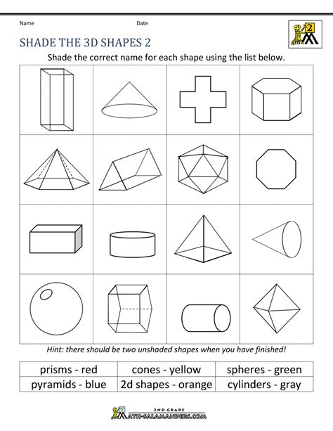 3d Shapes Worksheets 2nd Grade