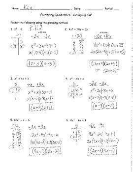 Factoring Quadratics Grouping 1 KEY by Brandi Earl | TPT