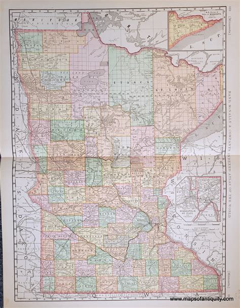 1898 Genuine Antique Map Double-sided map: Minnesota, Milwaukee on ...