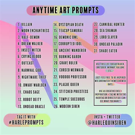 Anytime Art Prompts | Art prompts, Creative drawing prompts, Drawing ideas list