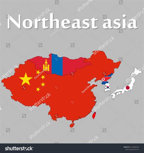 Northeast Asia Map Displayed National Flag: เวกเตอร์สต็อก (ปลอดค่าลิขสิทธิ์) 1444090355 ...