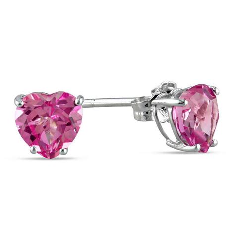 6.0mm Hear-Shaped Lab-Created Pink Sapphire Stud Earrings in 10K White ...