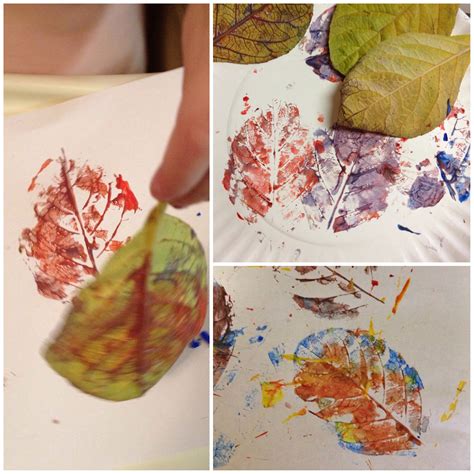 Make leaf prints by dipping leaves in paint and press on paper. Great ...