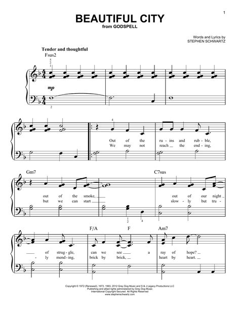 Download Stephen Schwartz Beautiful City (from Godspell) sheet music notes that was written for ...