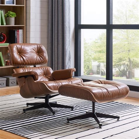 Grayson PU/Wood Veneer Lounge Chair w/Ottoman in 2020 | Mid century ...