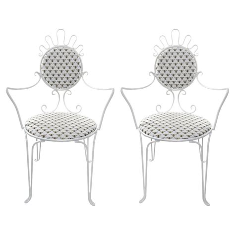 Mid-Century Modern Set of 2 Wrought Iron Wire Chairs with Upholstered ...