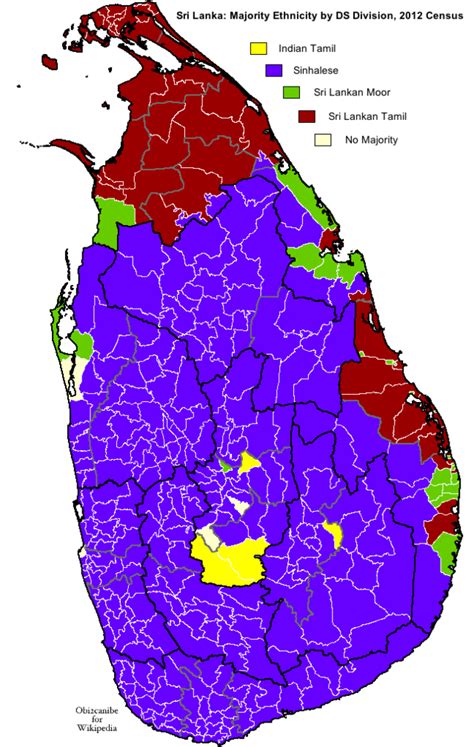 Majority ethnicity by DS Division according 2012 census in Sri Lanka [640x1009] : r/MapPorn