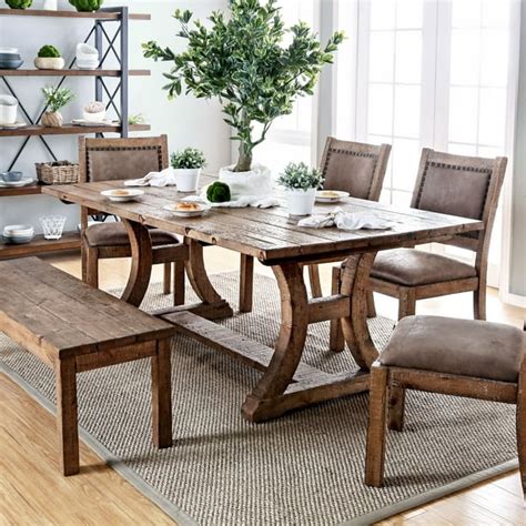 Furniture of America Sail Rustic Pine Solid Wood Dining Table 96-inch - Walmart.com - Walmart.com