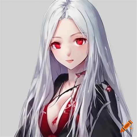 Detailed cute anime girl with long white hair and red eyes on Craiyon