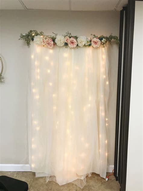 DIY Lit Tulle Backdrop - Six Clever Sisters | Bridal shower decorations ...