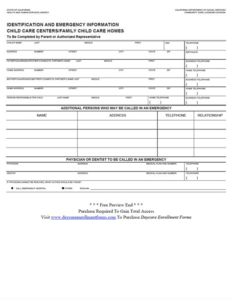 Free Printable Daycare Enrollment Forms - Printable Form, Templates and ...