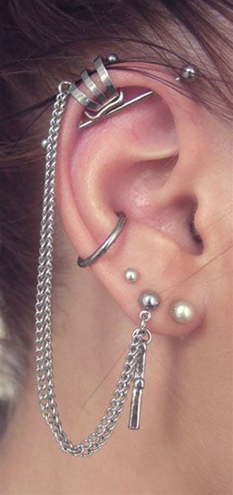 Unique Ear Piercing Ideas Combinations - Chain Ear Cuff Earring in ...