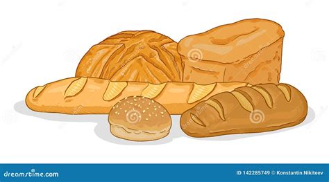 Vector Cartoon Illustration - Pile of Bread Items Stock Vector - Illustration of breakfast, diet ...