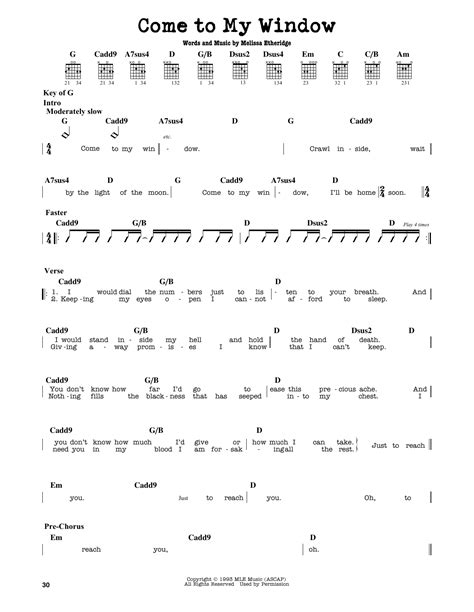 Come To My Window by Melissa Etheridge - Guitar Lead Sheet - Guitar Instructor