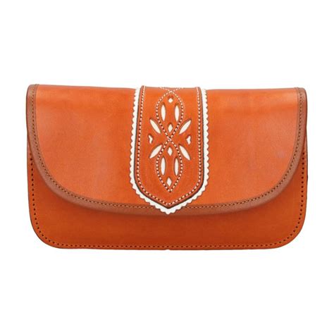 Pilgrimage pouch, calfskin, natural colour, punched white strap ...