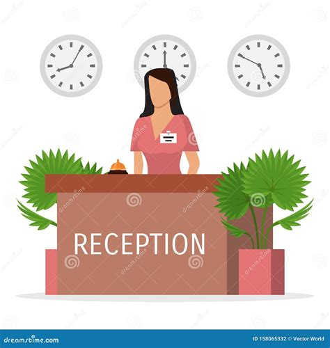 Reception of a Hotel with Woman Receptionist Vector Illustration. Hall with Receptionist at the ...