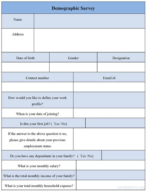 Demographic Survey Form, sample Demographic Survey Form | Sample Forms