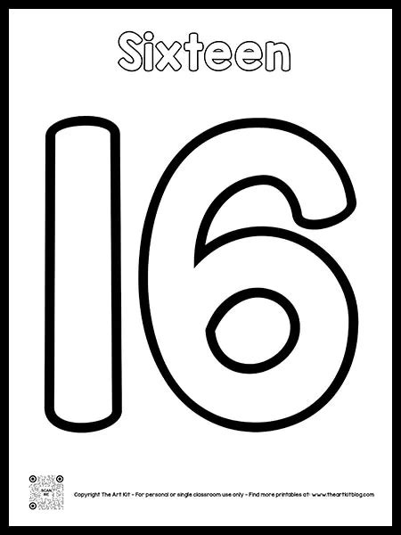 Number 16 Coloring Page FREE Printable - The Art Kit