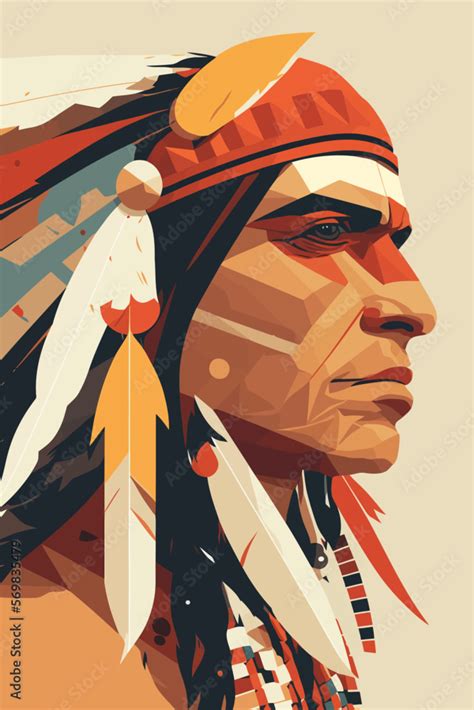 Native american indian man with feathers in profile, vector illustration Stock Vector | Adobe Stock