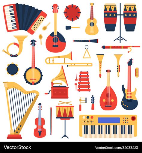 Musical instruments cartoon doodle music guitar Vector Image