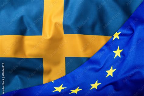 Flags of the Sweden and the European Union. Sweden Flag and EU Flag ...