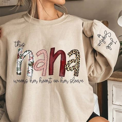 This Nana Wears Her Heart on Her Sleeve Sweatshirt, Christmas Nana Shirt, Nana Sweater With ...