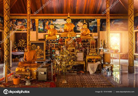 Thai temple interior with Buddha. Wat Patong Suwankeereewong Temple Phuket, Thailand. — Stock ...