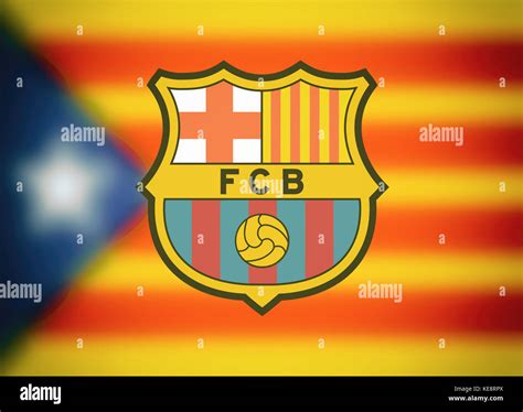 The Flag of Catalonia and Coat of Arms FC Barcelona, background, texture, blurred image Stock ...