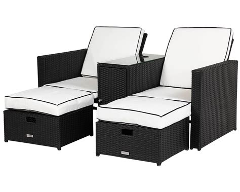 Rattan Garden Sun Lounger Set in Black & White - Paris - Rattan Garden Furniture | Patio ...