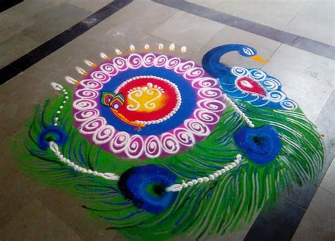 20 Beautiful & Simple Peacock Rangoli Designs - K4 Craft