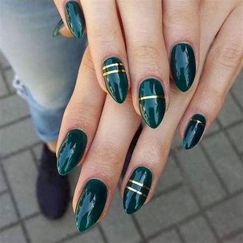 18 Green Manicures - Add some flair with gold striping tape. # ...