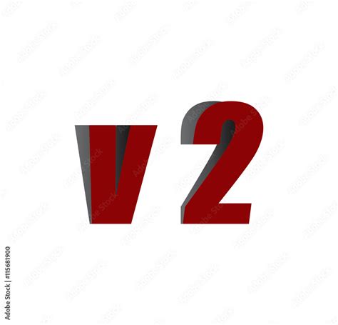 v2 logo initial red and shadow Stock Vector | Adobe Stock